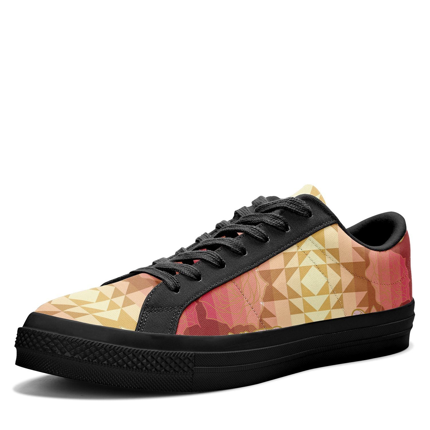 Butterfly and Roses on Geometric Aapisi Low Top Canvas Shoes Black Sole aapisi Herman 