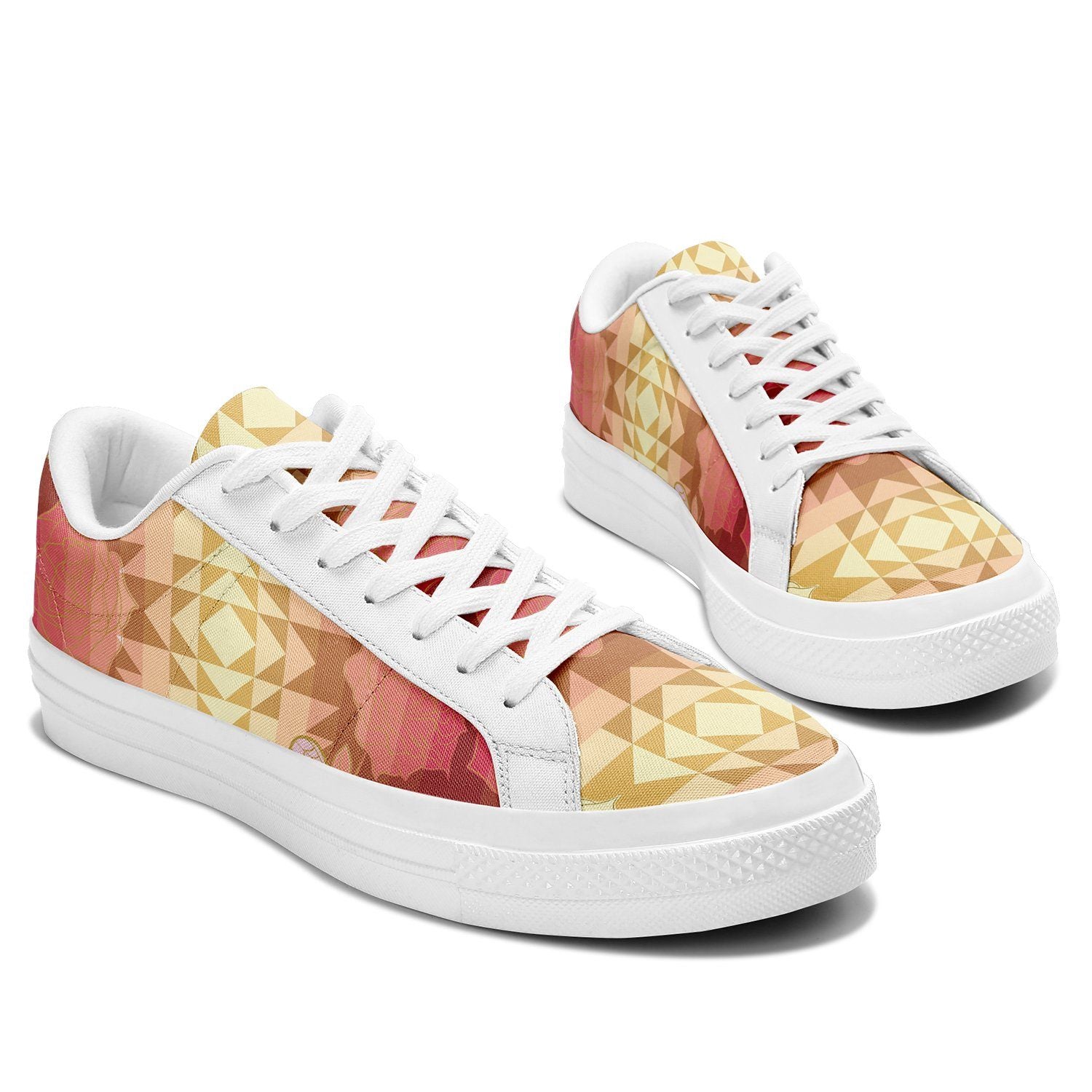 Butterfly and Roses on Geometric Aapisi Low Top Canvas Shoes White Sole aapisi Herman