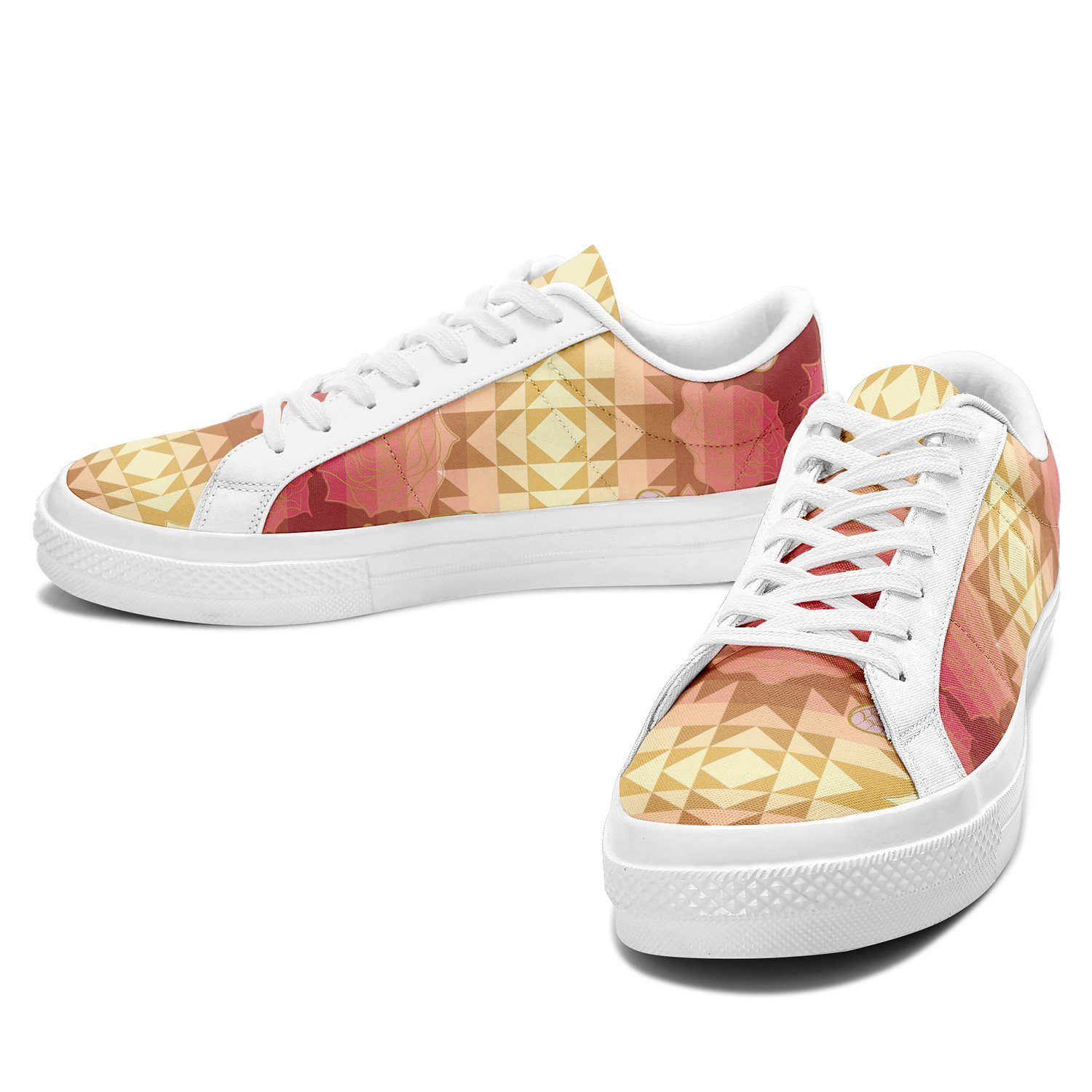 Butterfly and Roses on Geometric Aapisi Low Top Canvas Shoes White Sole aapisi Herman