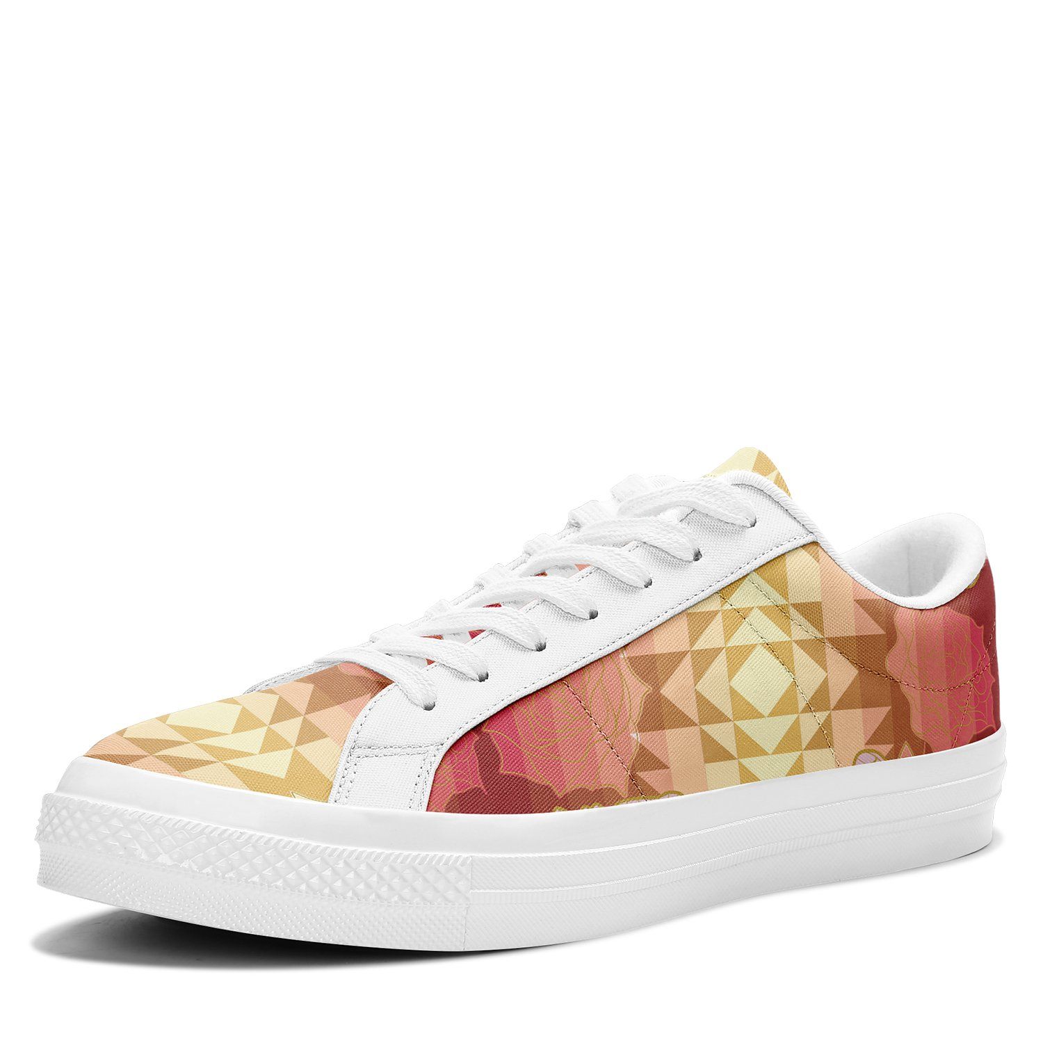 Butterfly and Roses on Geometric Aapisi Low Top Canvas Shoes White Sole aapisi Herman