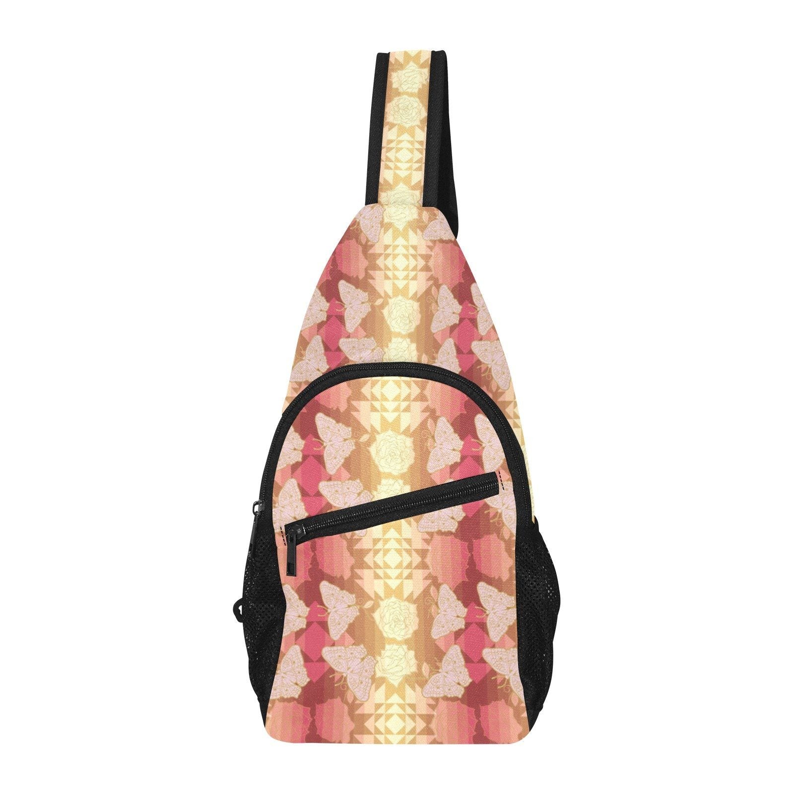 Butterfly and Roses on Geometric All Over Print Chest Bag (Model 1719) All Over Print Chest Bag (1719) e-joyer