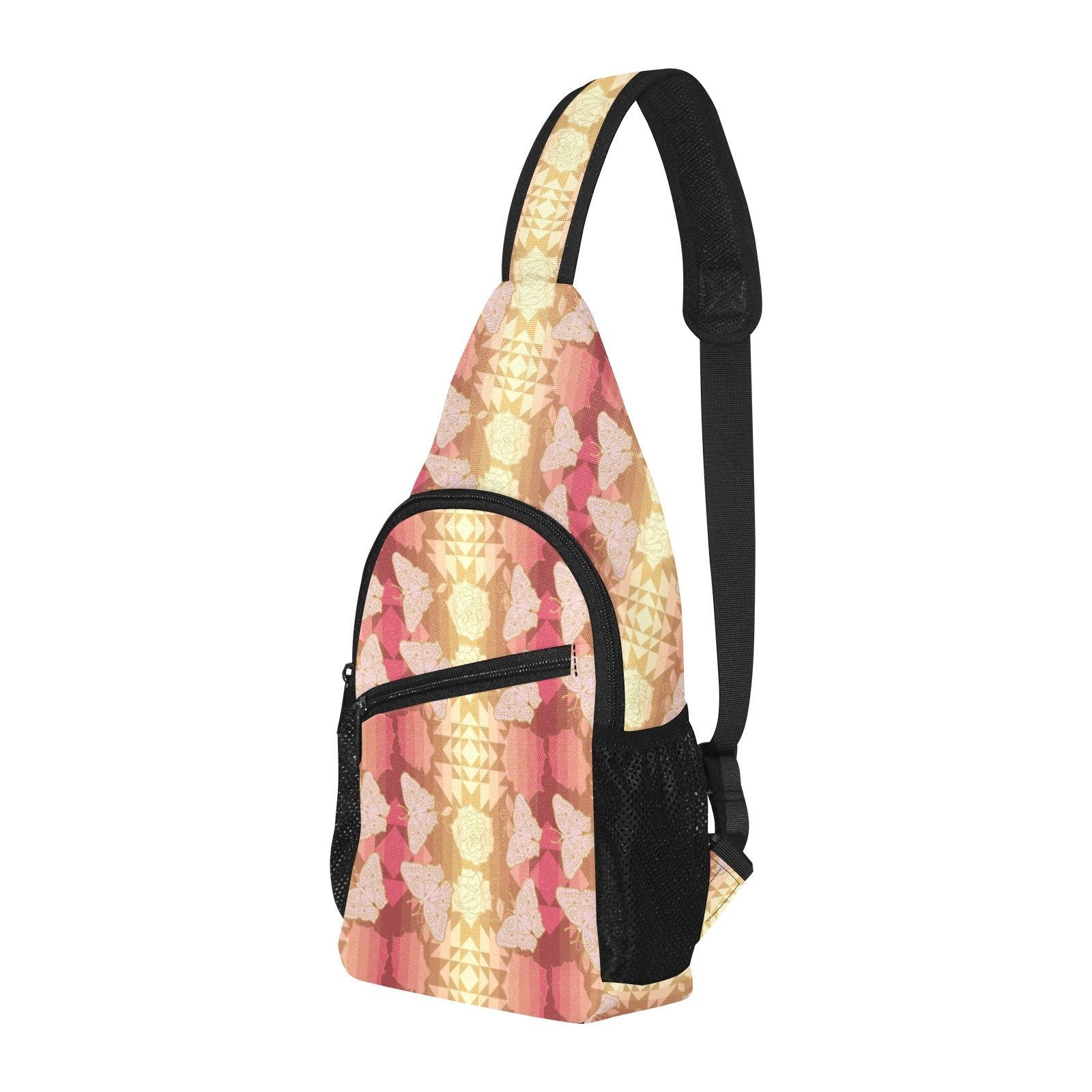 Butterfly and Roses on Geometric All Over Print Chest Bag (Model 1719) All Over Print Chest Bag (1719) e-joyer