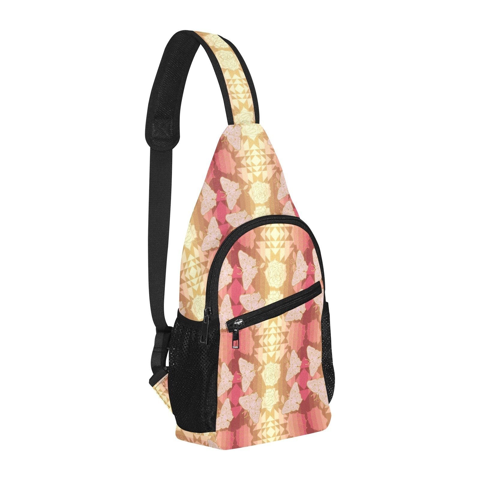 Butterfly and Roses on Geometric All Over Print Chest Bag (Model 1719) All Over Print Chest Bag (1719) e-joyer