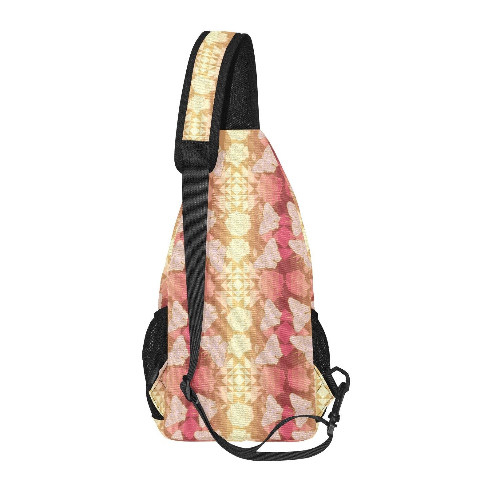 Butterfly and Roses on Geometric All Over Print Chest Bag (Model 1719) All Over Print Chest Bag (1719) e-joyer
