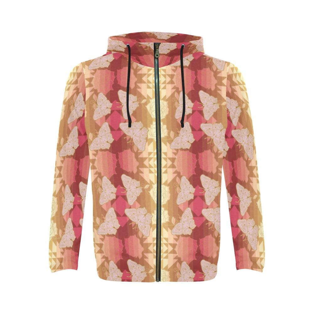 Butterfly and Roses on Geometric All Over Print Full Zip Hoodie for Men (Model H14) All Over Print Full Zip Hoodie for Men (H14) e-joyer
