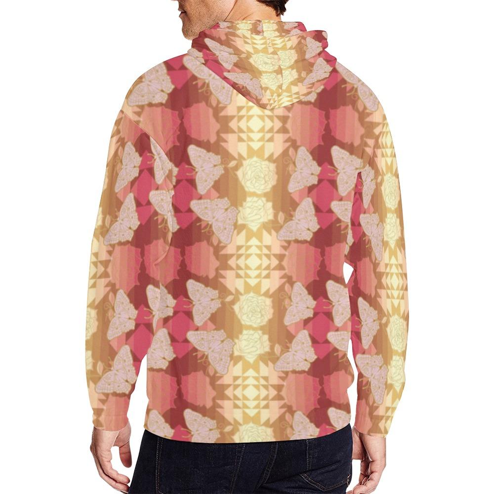 Butterfly and Roses on Geometric All Over Print Full Zip Hoodie for Men (Model H14) All Over Print Full Zip Hoodie for Men (H14) e-joyer