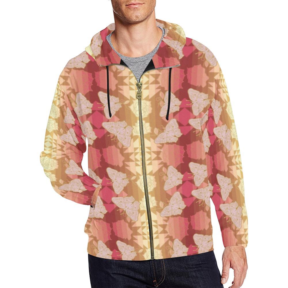 Butterfly and Roses on Geometric All Over Print Full Zip Hoodie for Men (Model H14) All Over Print Full Zip Hoodie for Men (H14) e-joyer
