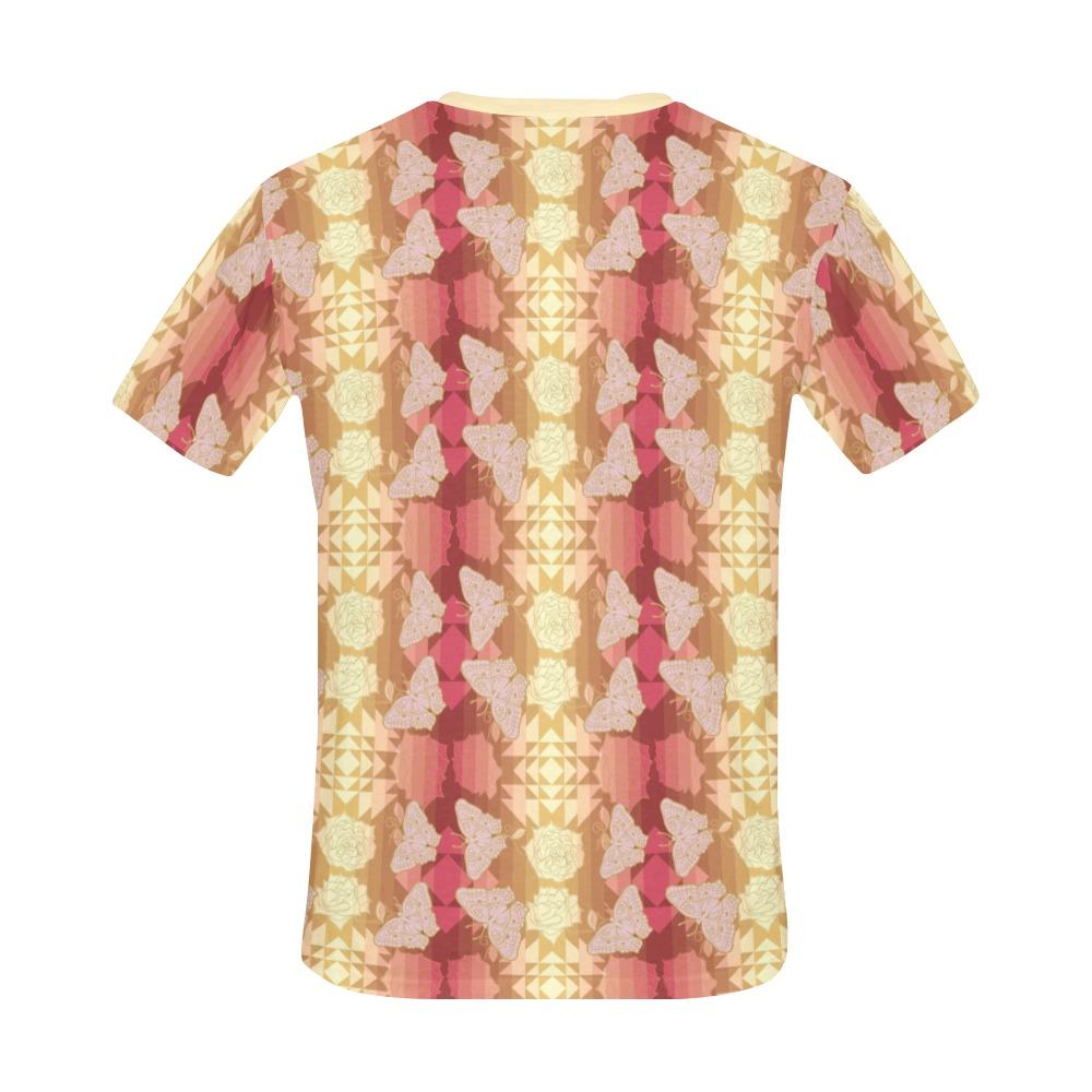 Butterfly and Roses on Geometric All Over Print T-Shirt for Men (USA Size) (Model T40) All Over Print T-Shirt for Men (T40) e-joyer