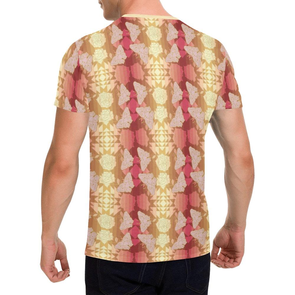 Butterfly and Roses on Geometric All Over Print T-Shirt for Men (USA Size) (Model T40) All Over Print T-Shirt for Men (T40) e-joyer