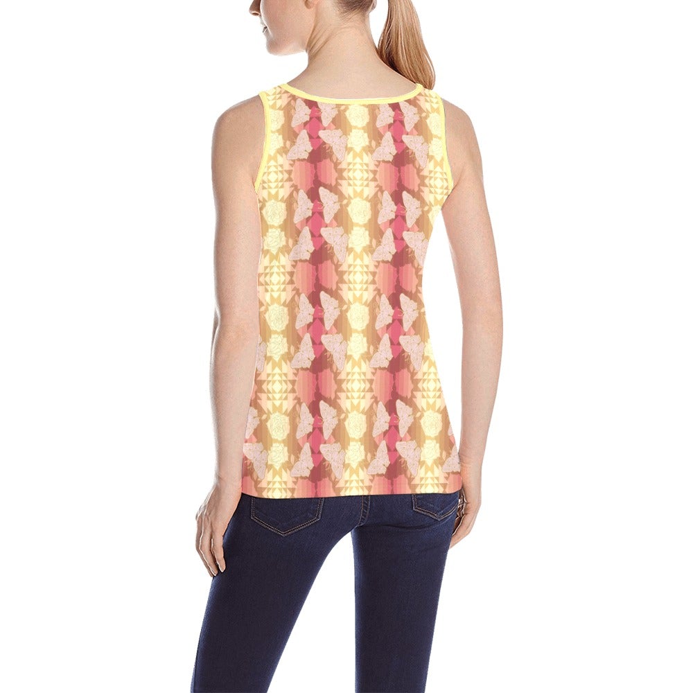 Butterfly and Roses on Geometric All Over Print Tank Top for Women (Model T43) All Over Print Tank Top for Women (T43) e-joyer