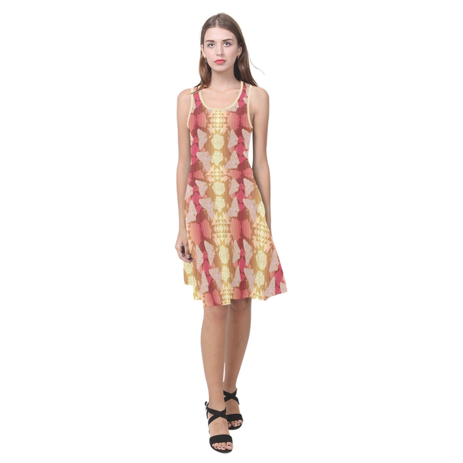 Butterfly and Roses on Geometric Atalanta Sundress (Model D04) Atalanta Sundress (D04) e-joyer
