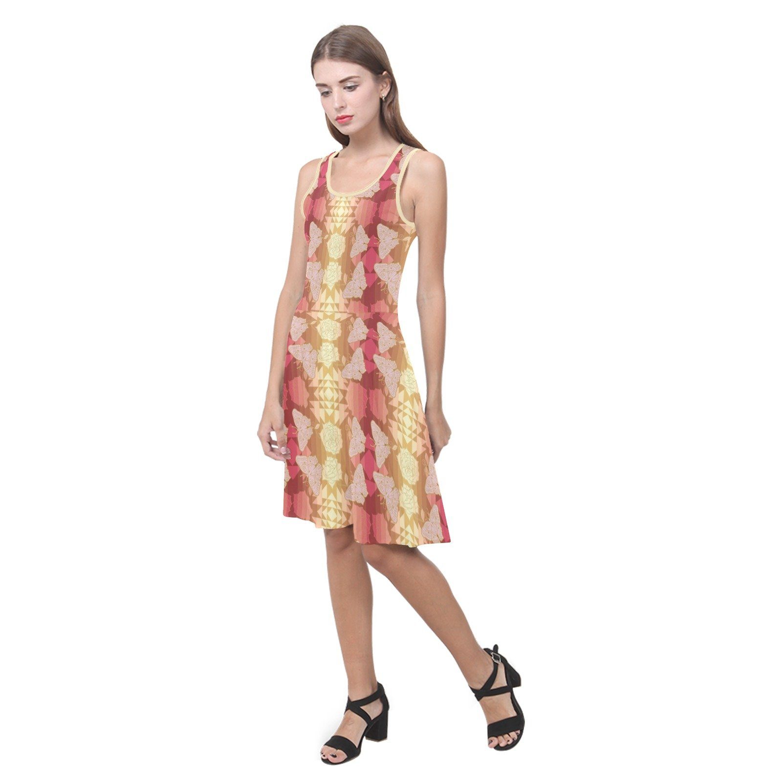 Butterfly and Roses on Geometric Atalanta Sundress (Model D04) Atalanta Sundress (D04) e-joyer