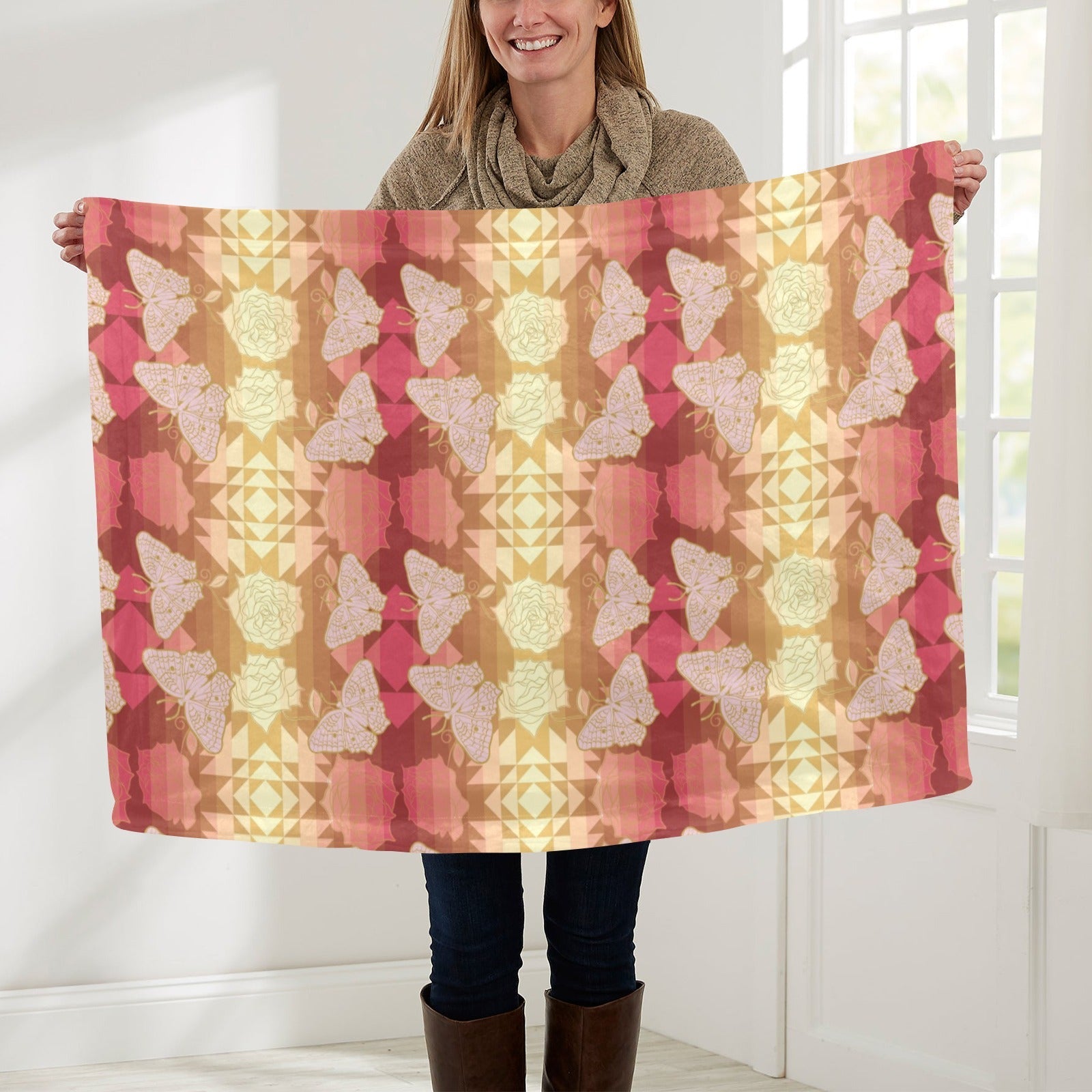 Butterfly and Roses on Geometric Baby Blanket 30"x40" Baby Blanket 30"x40" e-joyer