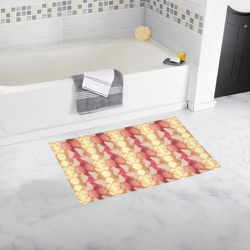 Butterfly and Roses on Geometric Bath Rug 16''x 28'' Bath Rug 16''x 28'' e-joyer