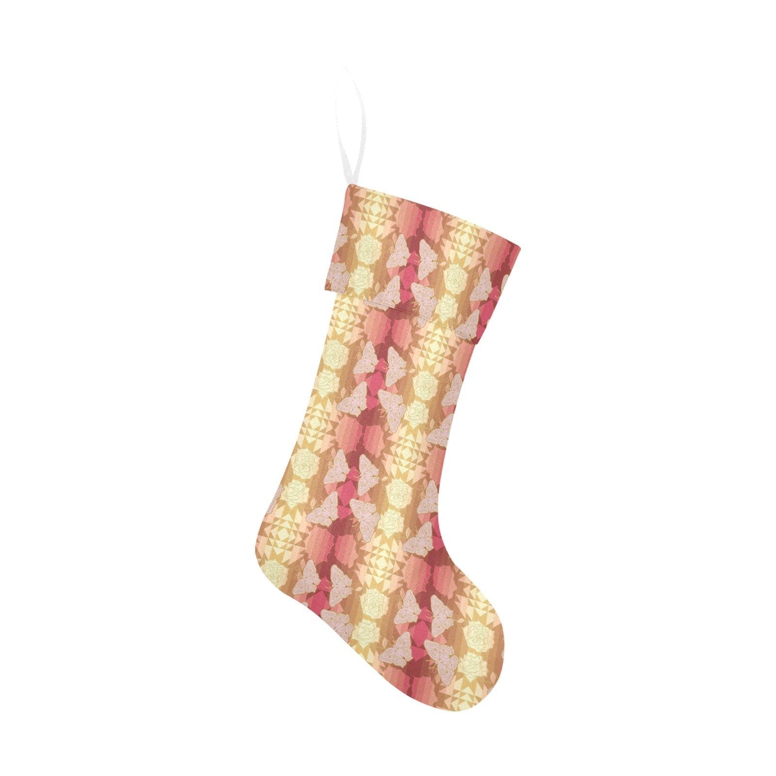 Butterfly and Roses on Geometric Christmas Stocking holiday stocking e-joyer