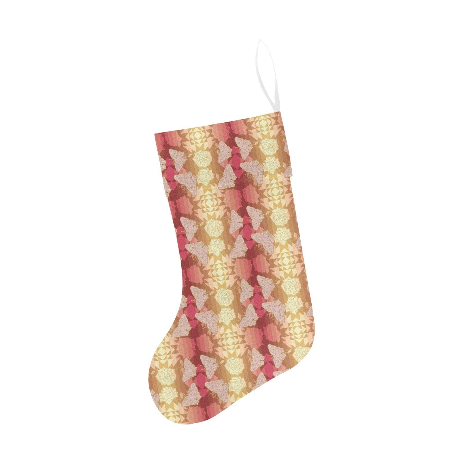 Butterfly and Roses on Geometric Christmas Stocking holiday stocking e-joyer