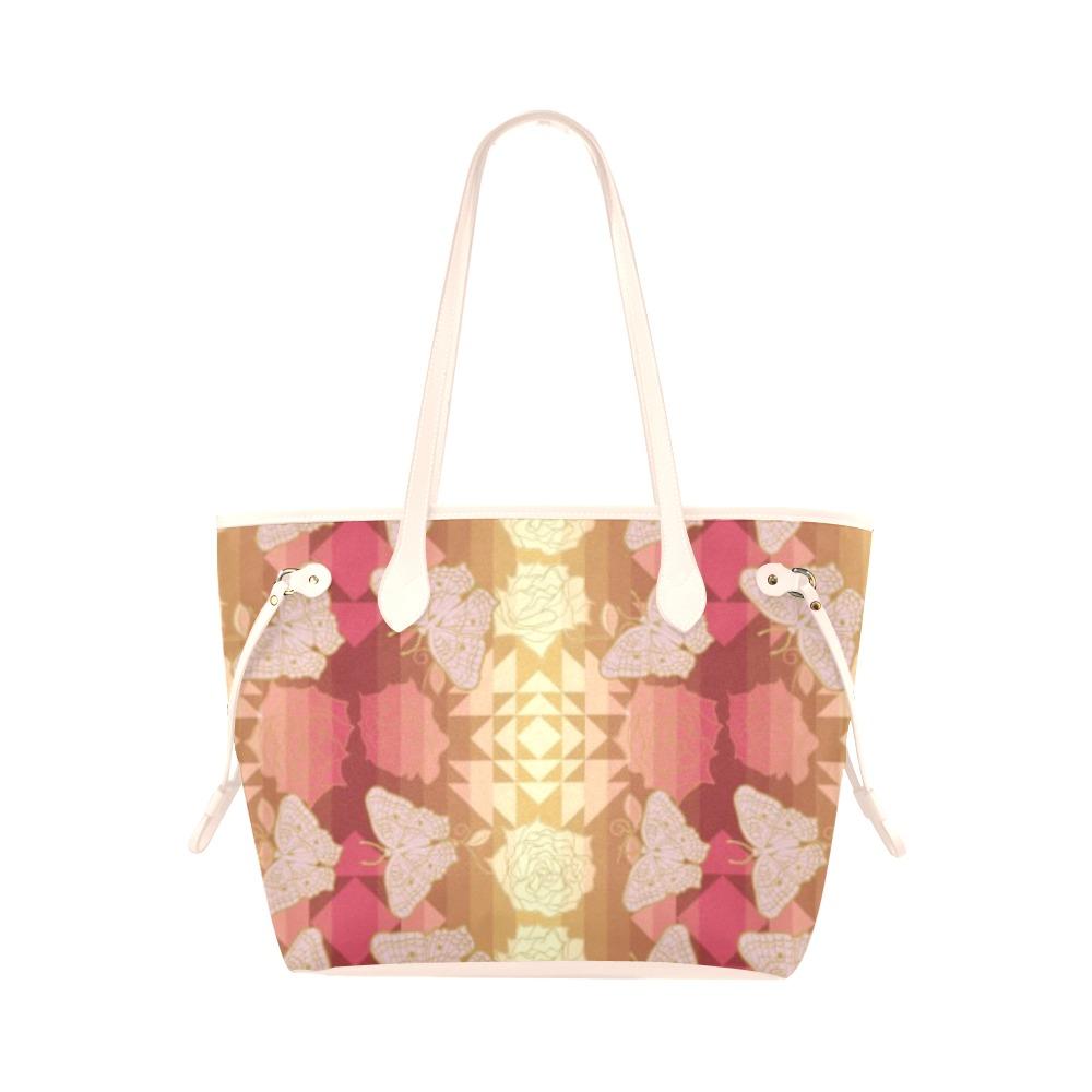 Butterfly and Roses on Geometric Clover Canvas Tote Bag (Model 1661) Clover Canvas Tote Bag (1661) e-joyer
