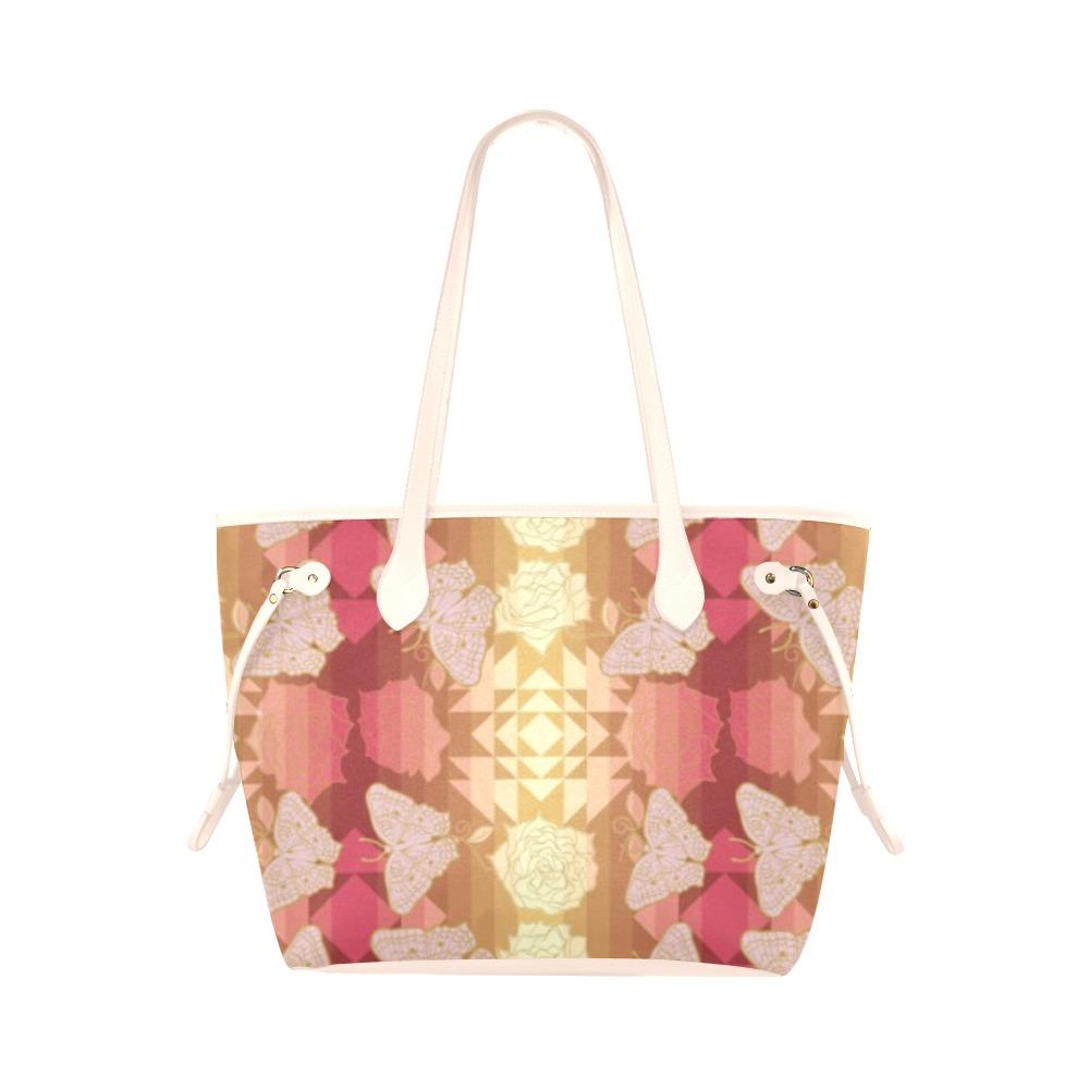 Butterfly and Roses on Geometric Clover Canvas Tote Bag (Model 1661) Clover Canvas Tote Bag (1661) e-joyer