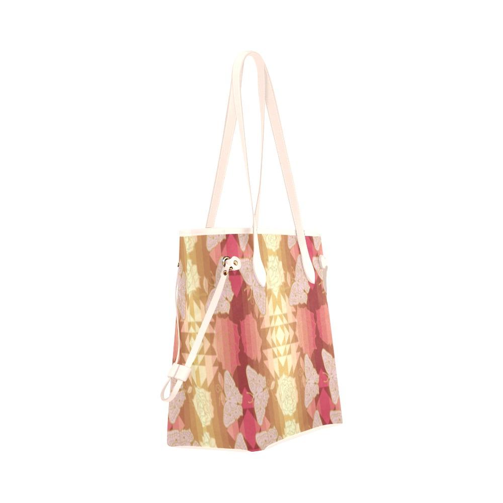 Butterfly and Roses on Geometric Clover Canvas Tote Bag (Model 1661) Clover Canvas Tote Bag (1661) e-joyer