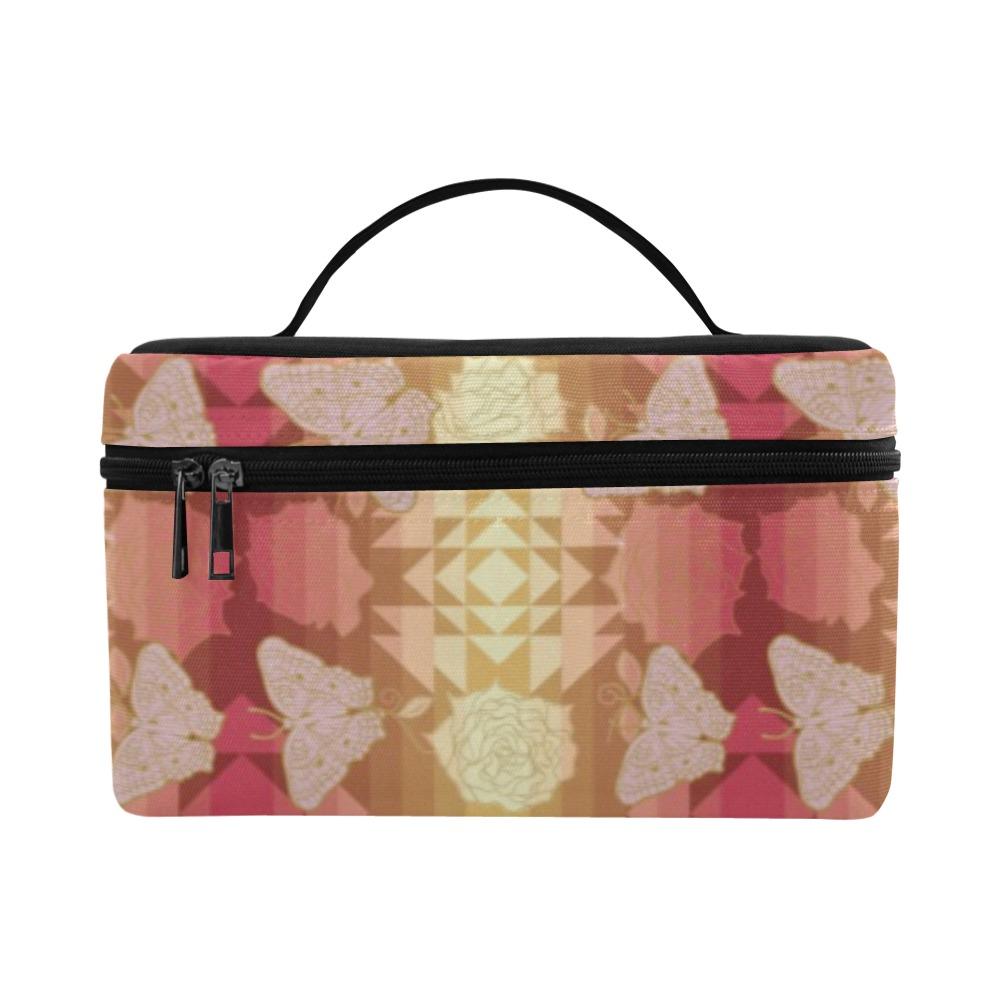 Butterfly and Roses on Geometric Cosmetic Bag/Large (Model 1658) Cosmetic Bag e-joyer