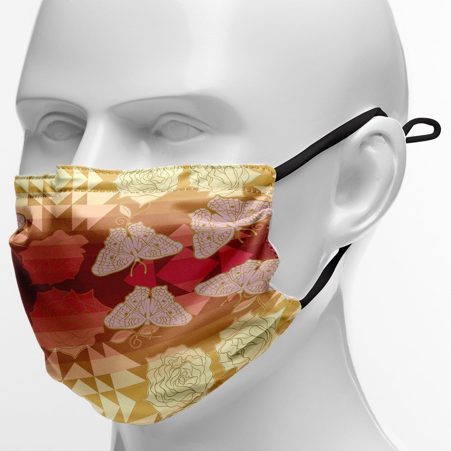 Butterfly and Roses on Geometric Face Cover Herman