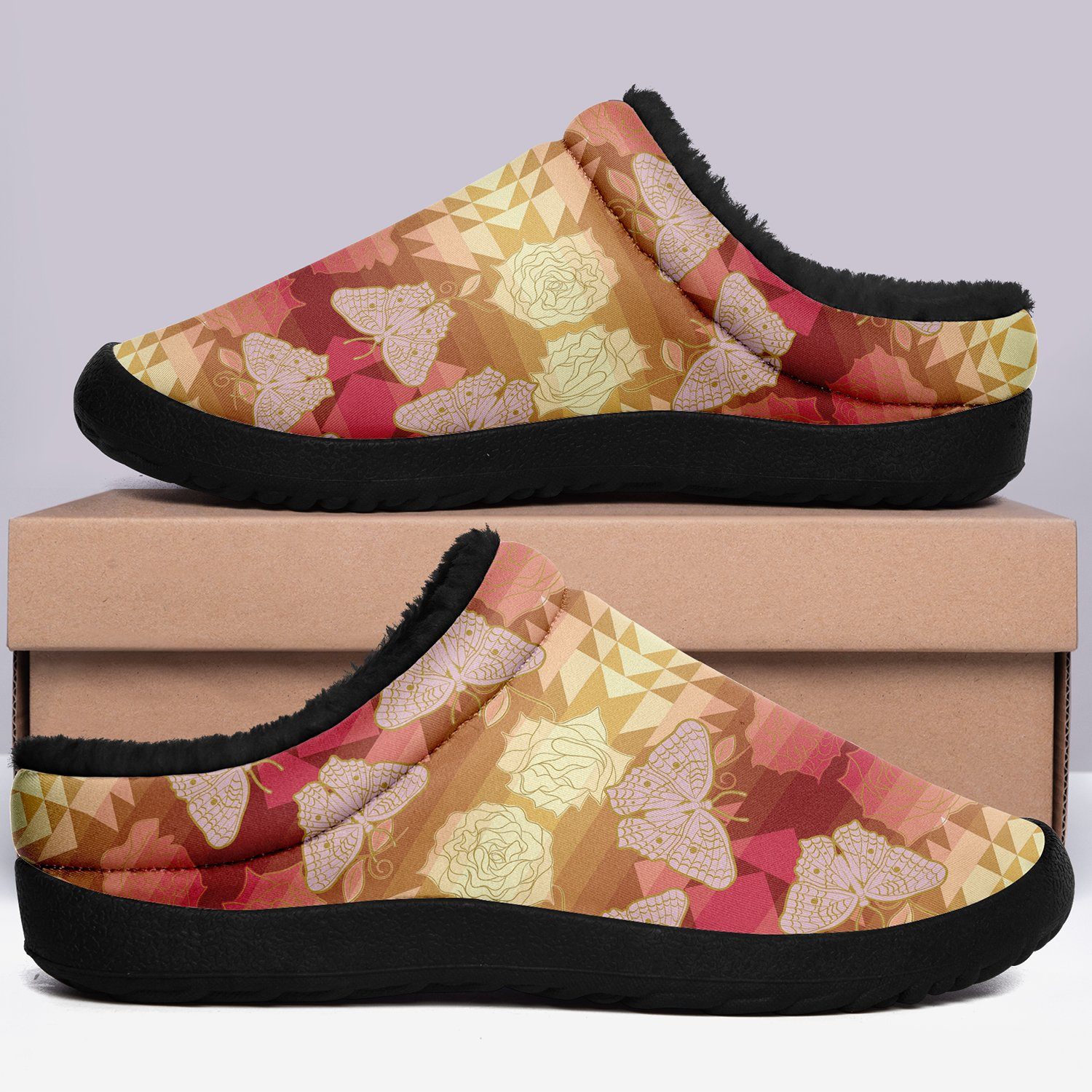 Butterfly and Roses on Geometric Ikinnii Indoor Slipper 49 Dzine