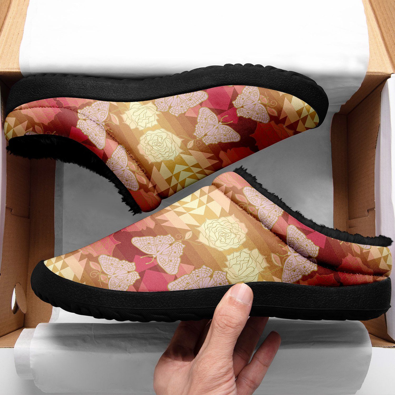 Butterfly and Roses on Geometric Ikinnii Indoor Slipper 49 Dzine