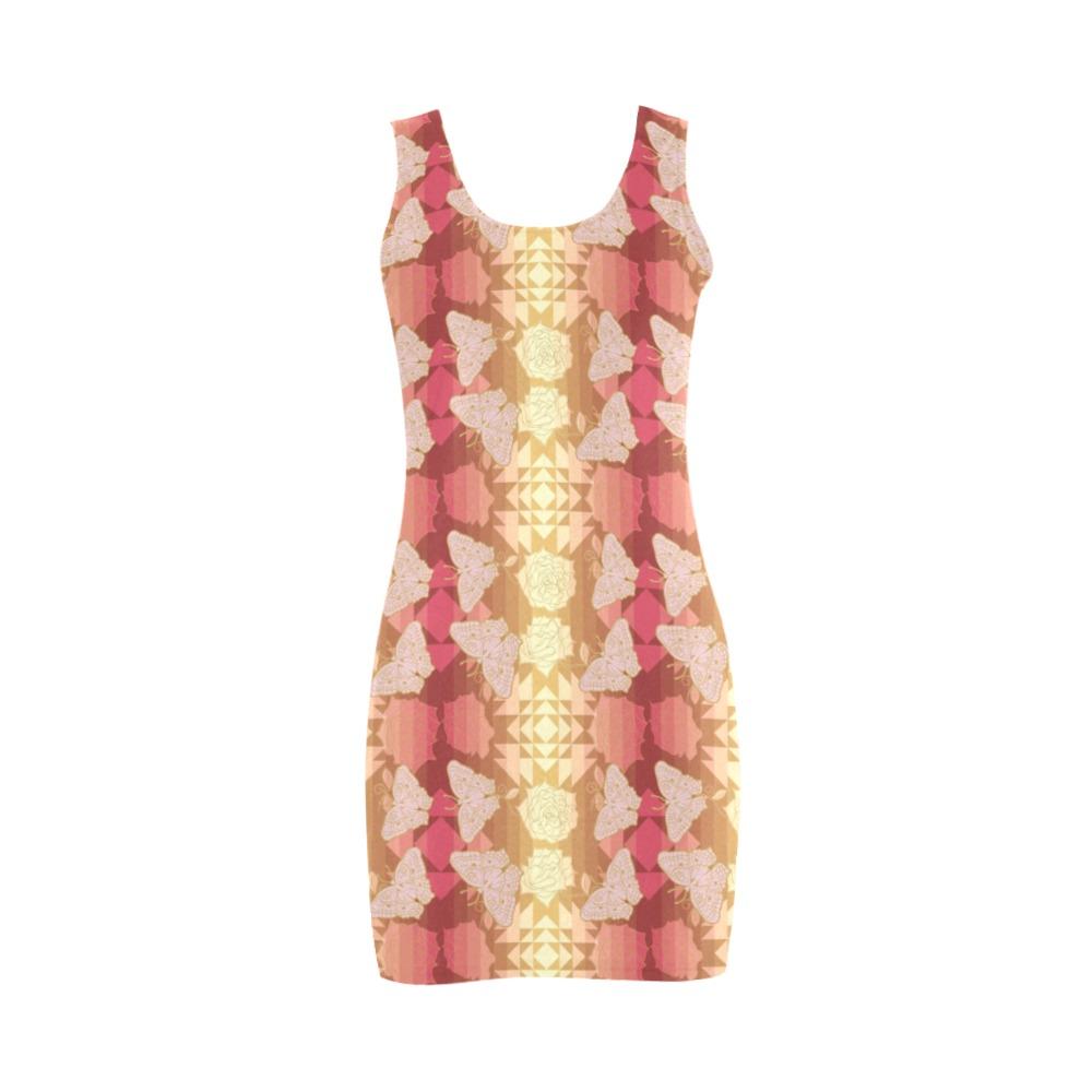 Butterfly and Roses on Geometric Medea Vest Dress (Model D06) Medea Vest Dress (D06) e-joyer
