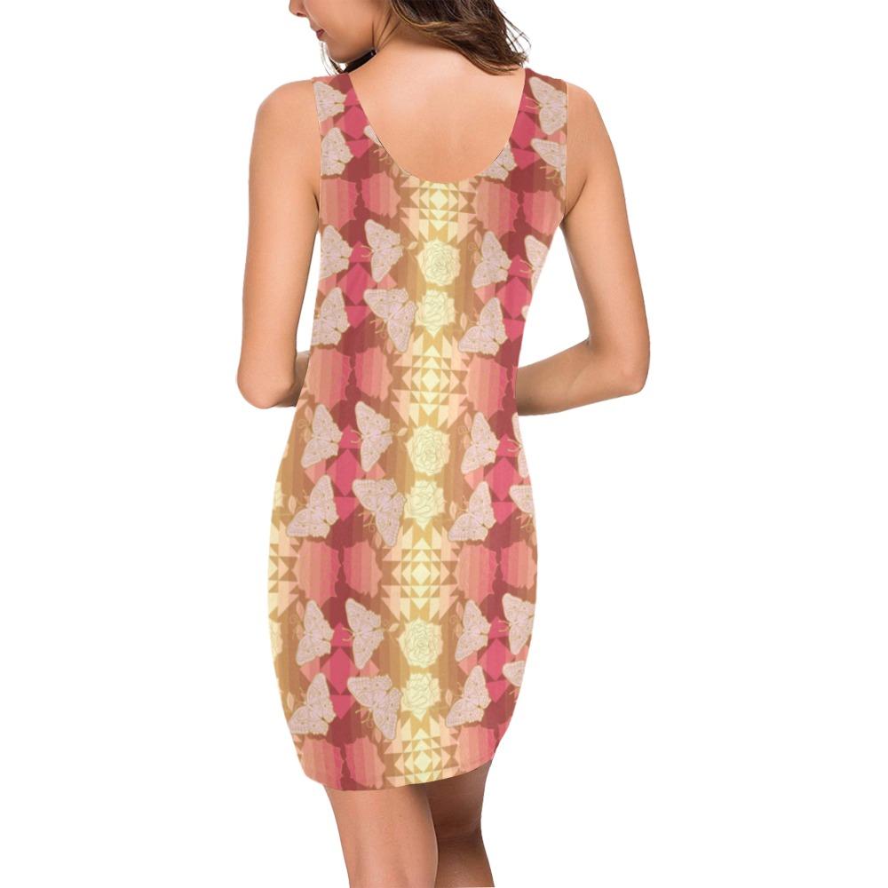 Butterfly and Roses on Geometric Medea Vest Dress (Model D06) Medea Vest Dress (D06) e-joyer