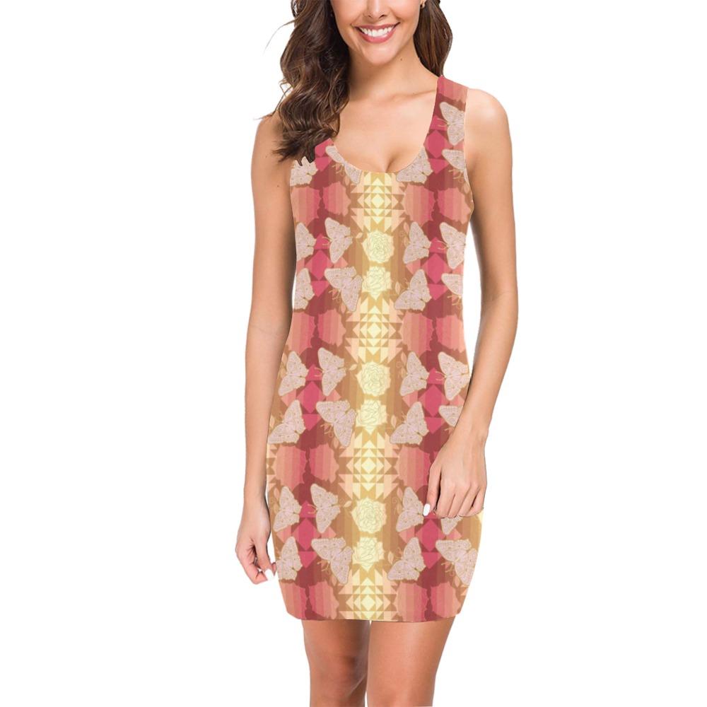 Butterfly and Roses on Geometric Medea Vest Dress (Model D06) Medea Vest Dress (D06) e-joyer