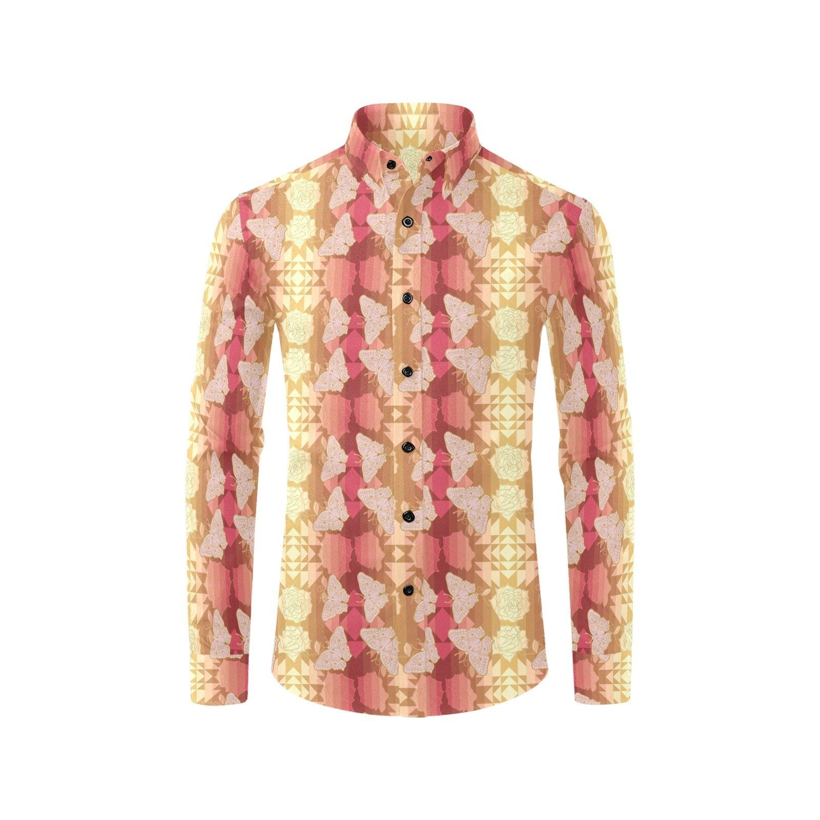 Butterfly and Roses on Geometric Men's All Over Print Casual Dress Shirt (Model T61) Men's Dress Shirt (T61) e-joyer 