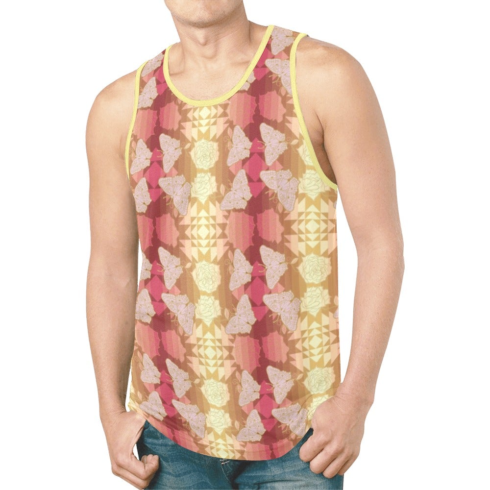 Butterfly and Roses on Geometric New All Over Print Tank Top for Men (Model T46) New All Over Print Tank Top for Men (T46) e-joyer