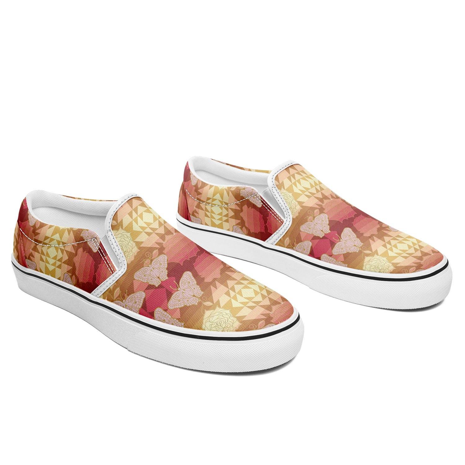 Butterfly and Roses on Geometric Otoyimm Canvas Slip On Shoes otoyimm Herman