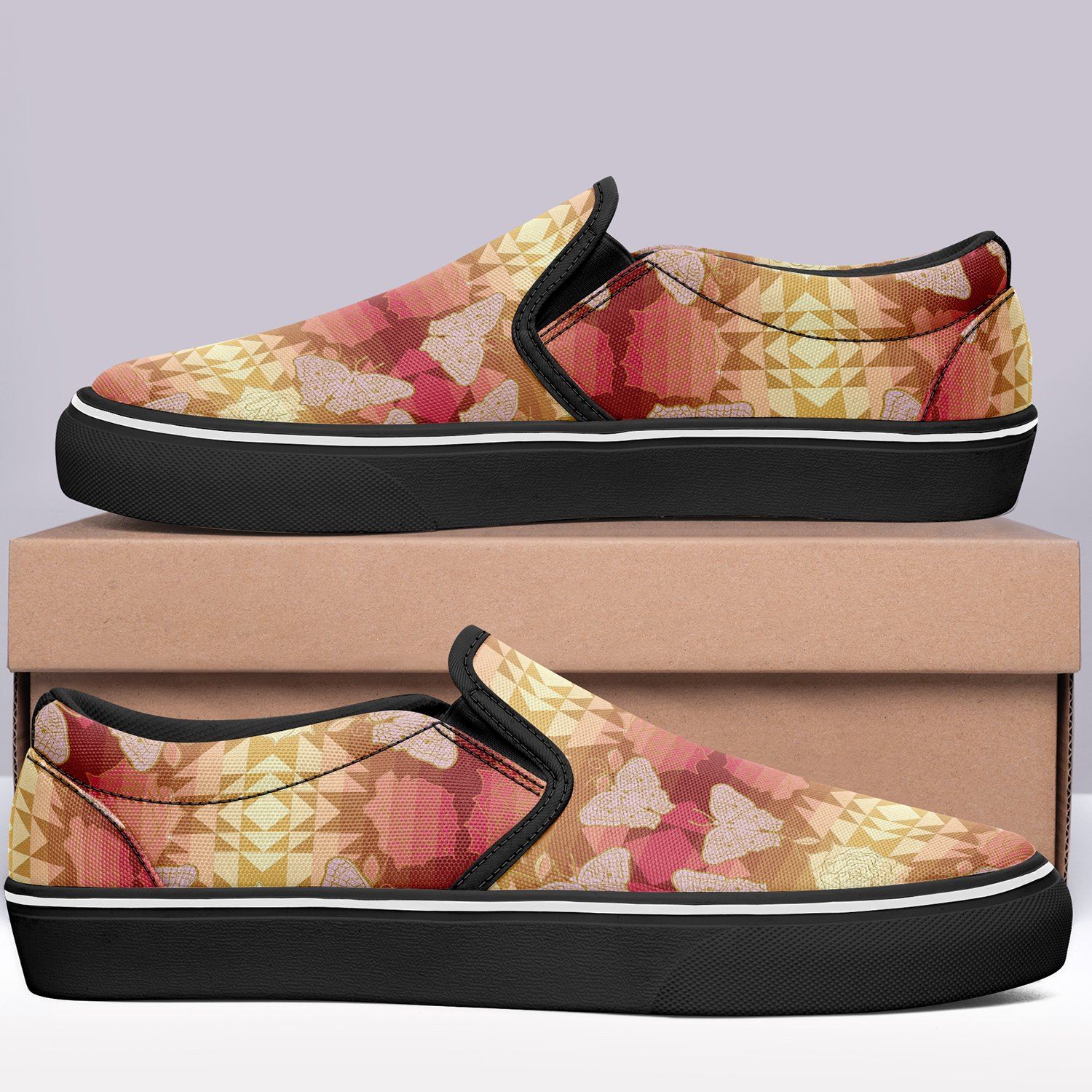 Butterfly and Roses on Geometric Otoyimm Canvas Slip On Shoes otoyimm Herman