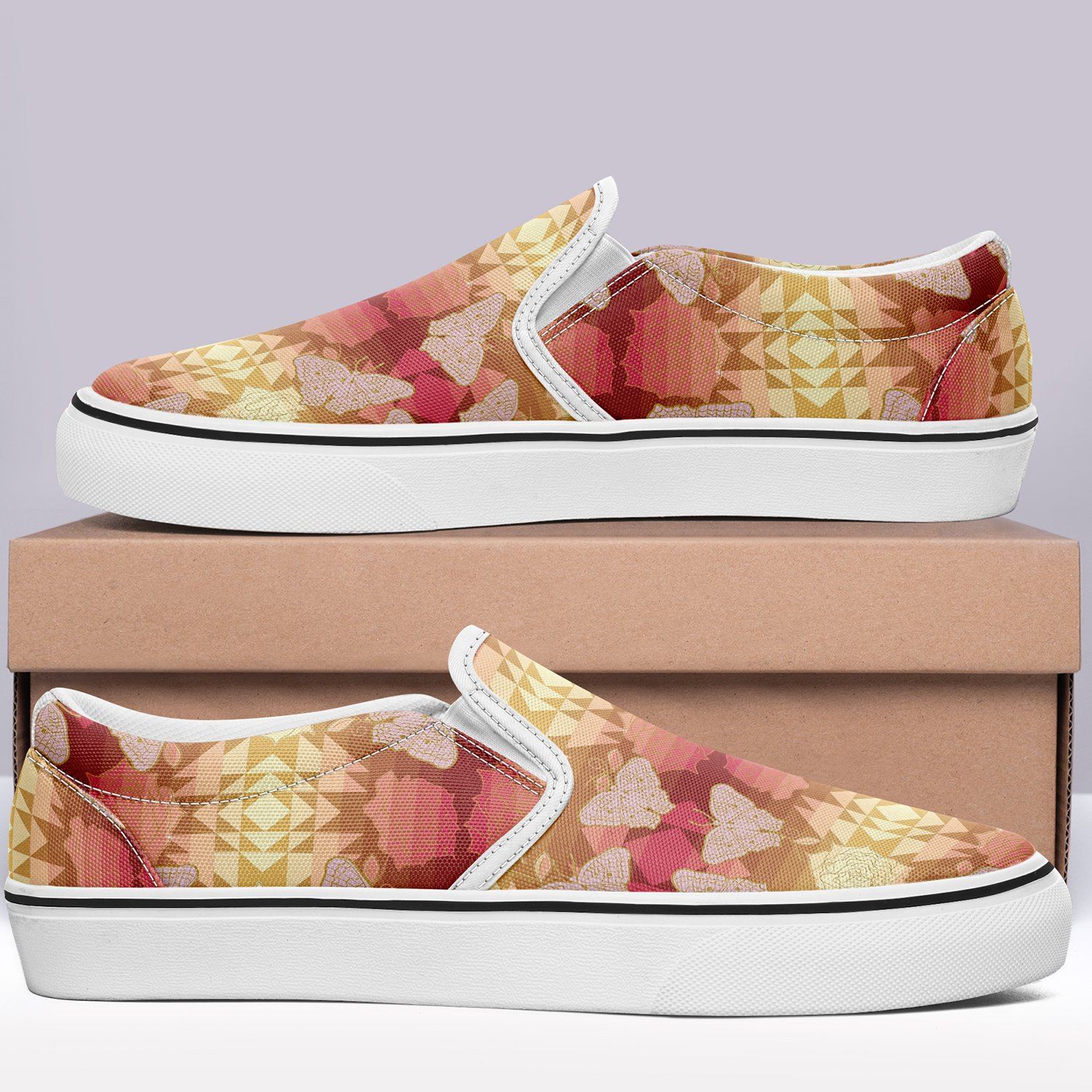 Butterfly and Roses on Geometric Otoyimm Kid's Canvas Slip On Shoes otoyimm Herman