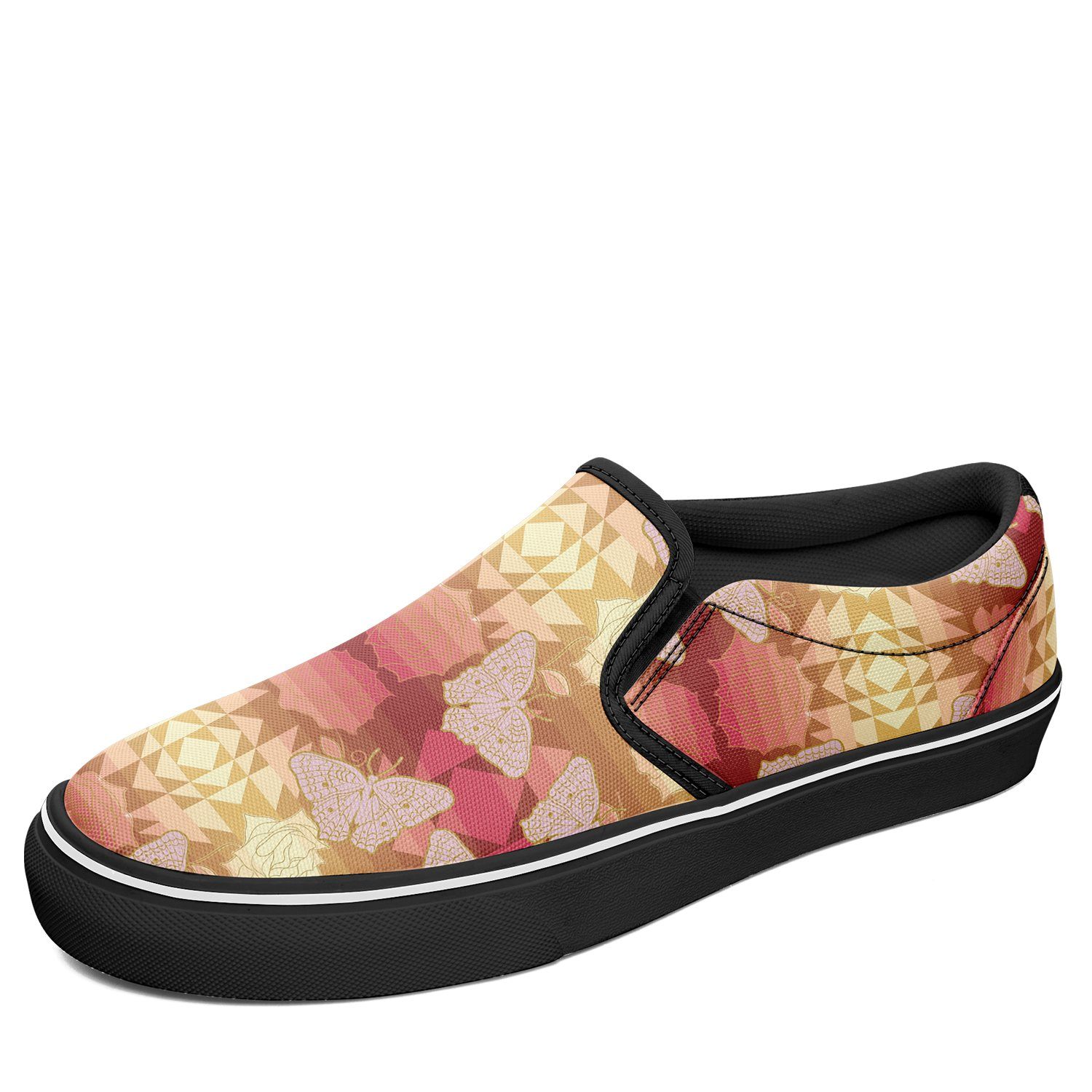 Butterfly and Roses on Geometric Otoyimm Kid's Canvas Slip On Shoes otoyimm Herman