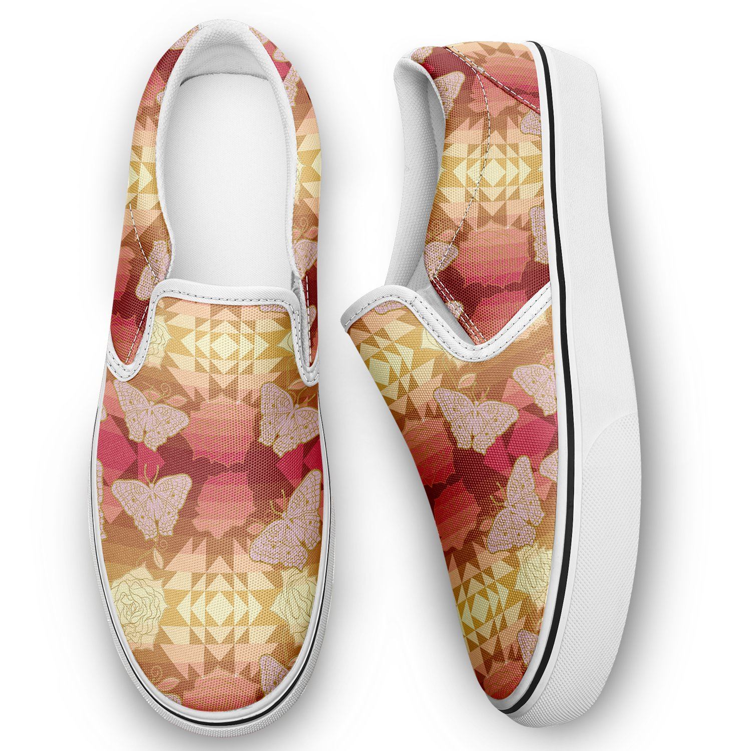 Butterfly and Roses on Geometric Otoyimm Kid's Canvas Slip On Shoes otoyimm Herman