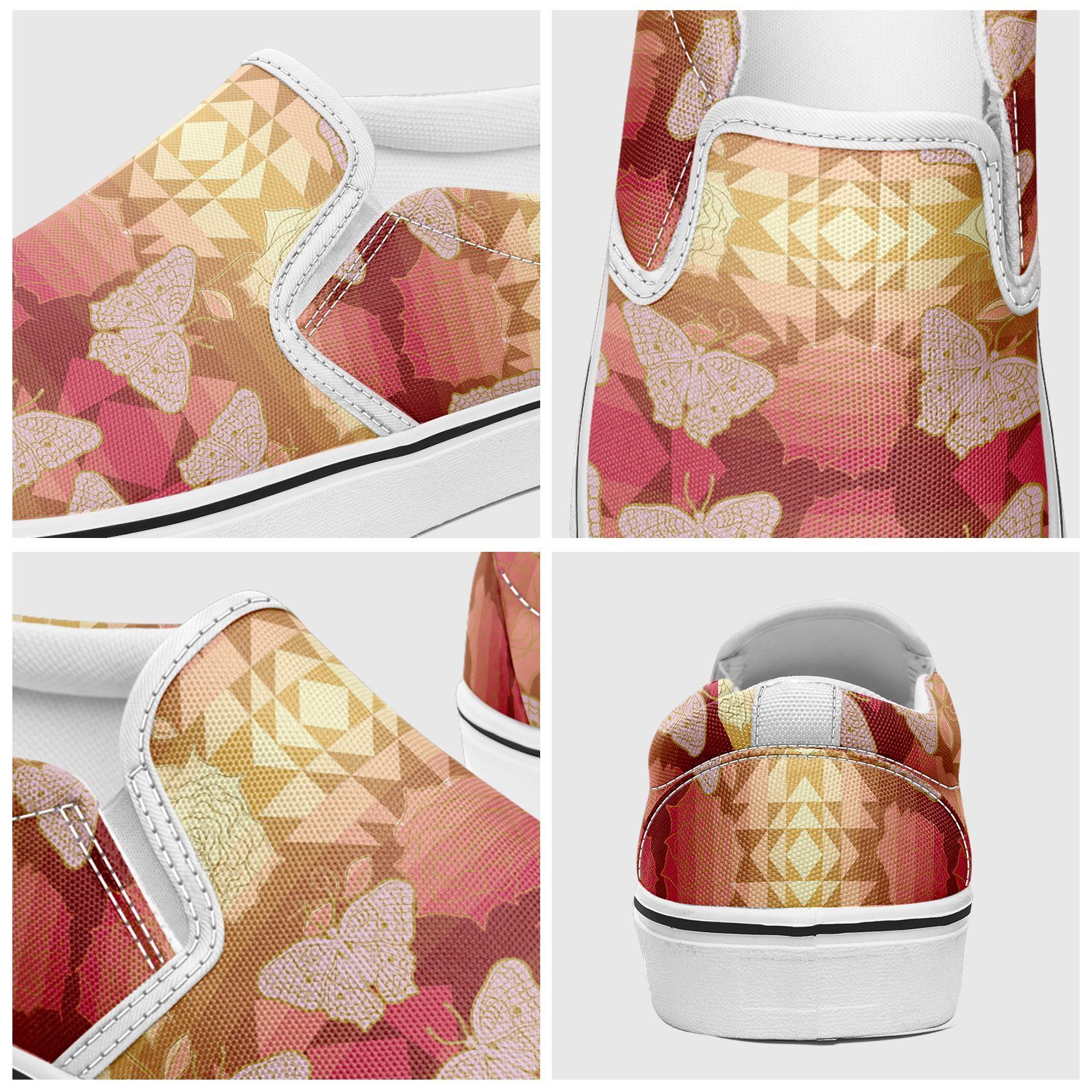 Butterfly and Roses on Geometric Otoyimm Kid's Canvas Slip On Shoes otoyimm Herman
