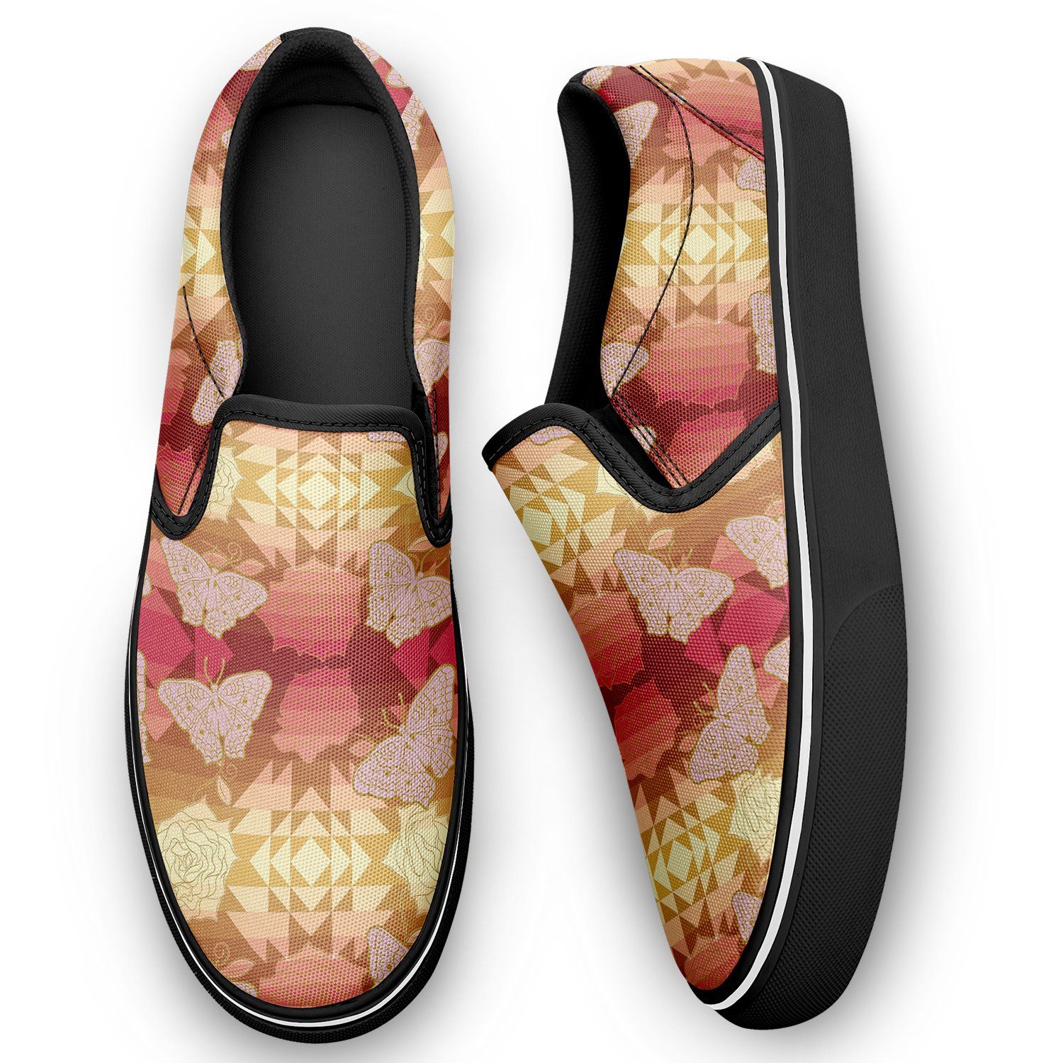 Butterfly and Roses on Geometric Otoyimm Kid's Canvas Slip On Shoes otoyimm Herman