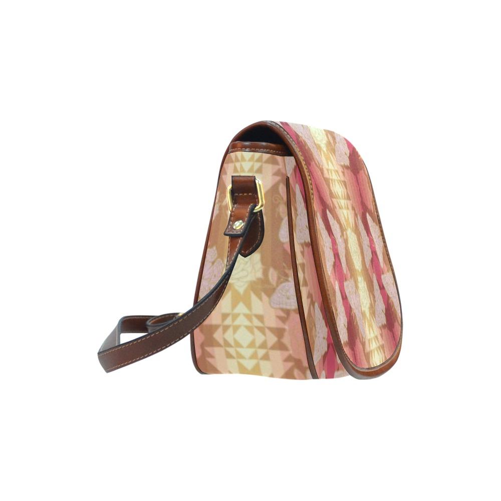 Butterfly and Roses on Geometric Saddle Bag/Small (Model 1649) Full Customization bag e-joyer