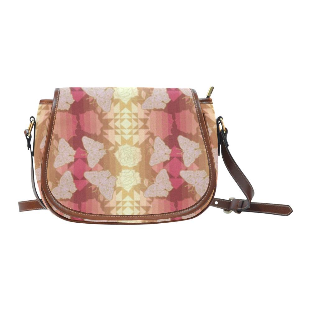 Butterfly and Roses on Geometric Saddle Bag/Small (Model 1649) Full Customization bag e-joyer