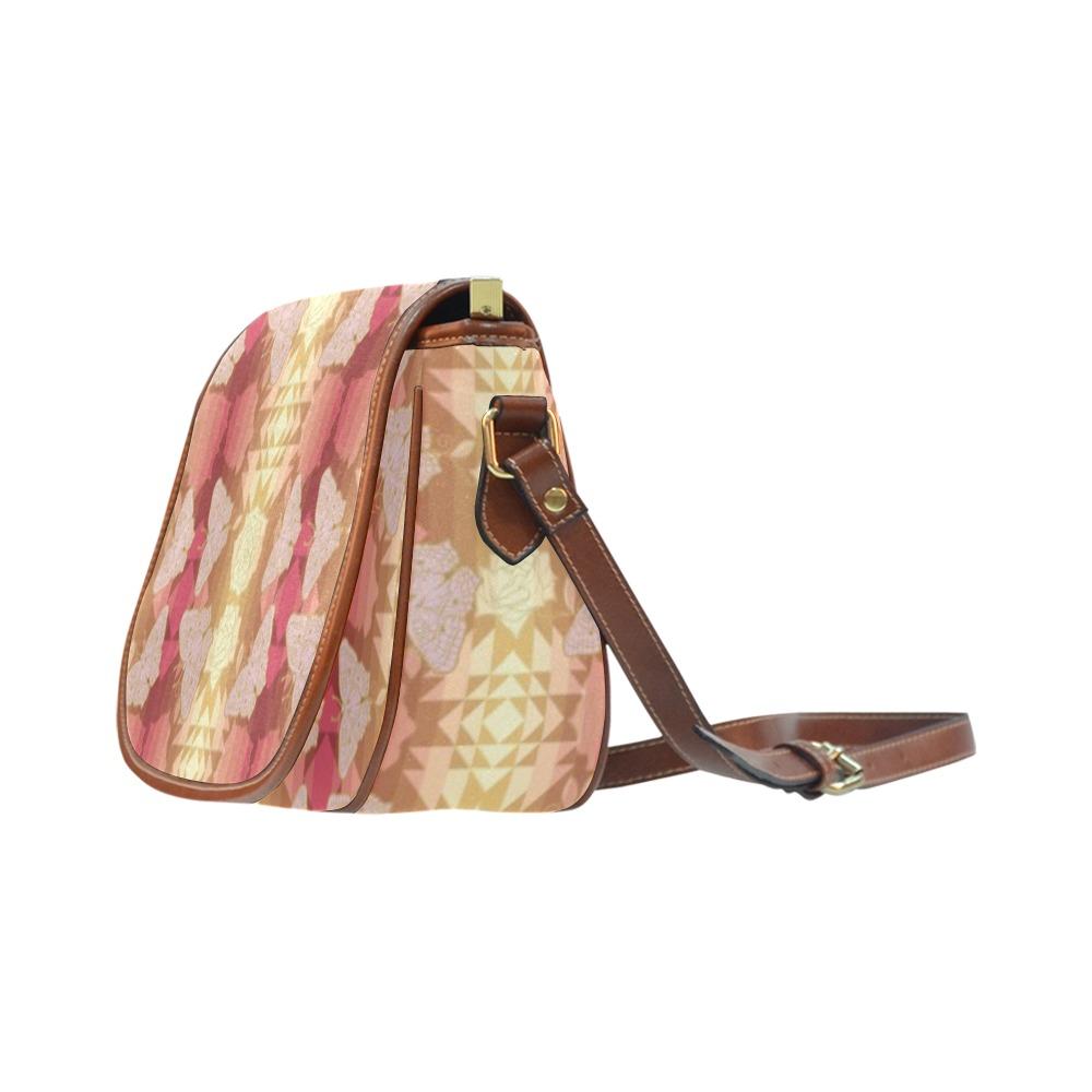 Butterfly and Roses on Geometric Saddle Bag/Small (Model 1649) Full Customization bag e-joyer
