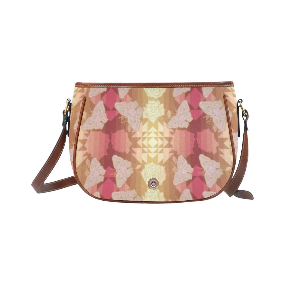 Butterfly and Roses on Geometric Saddle Bag/Small (Model 1649) Full Customization bag e-joyer
