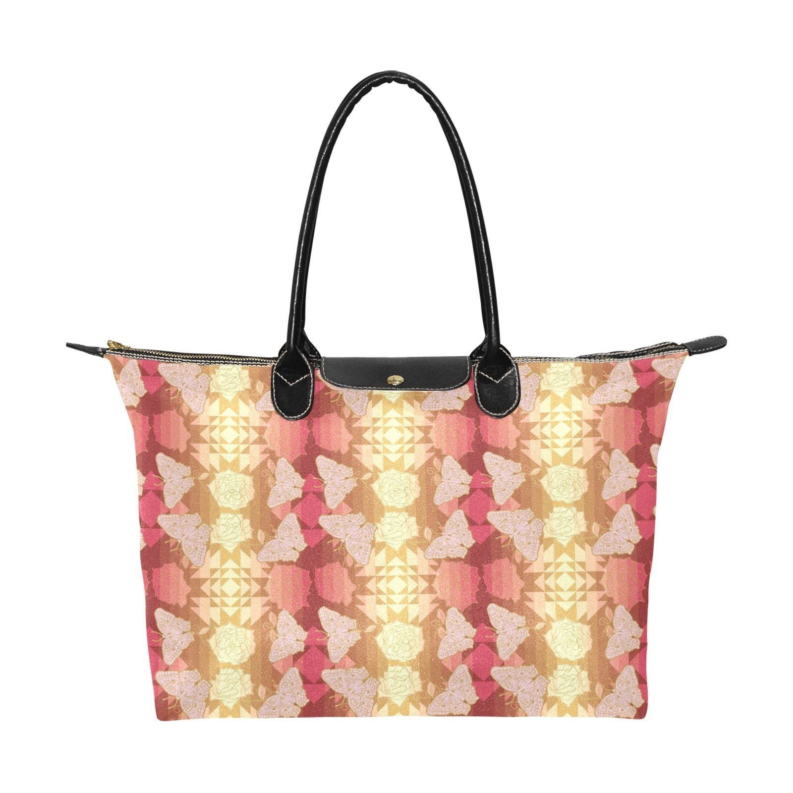 Butterfly and Roses on Geometric Single-Shoulder Lady Handbag (Model 1714) bag e-joyer