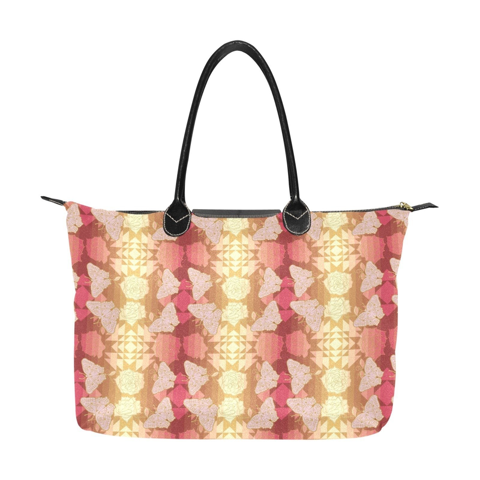 Butterfly and Roses on Geometric Single-Shoulder Lady Handbag (Model 1714) bag e-joyer