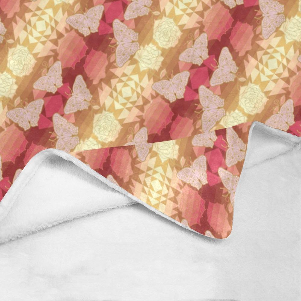 Butterfly and Roses on Geometric Ultra-Soft Micro Fleece Blanket 40"x50" Ultra-Soft Blanket 40''x50'' e-joyer 
