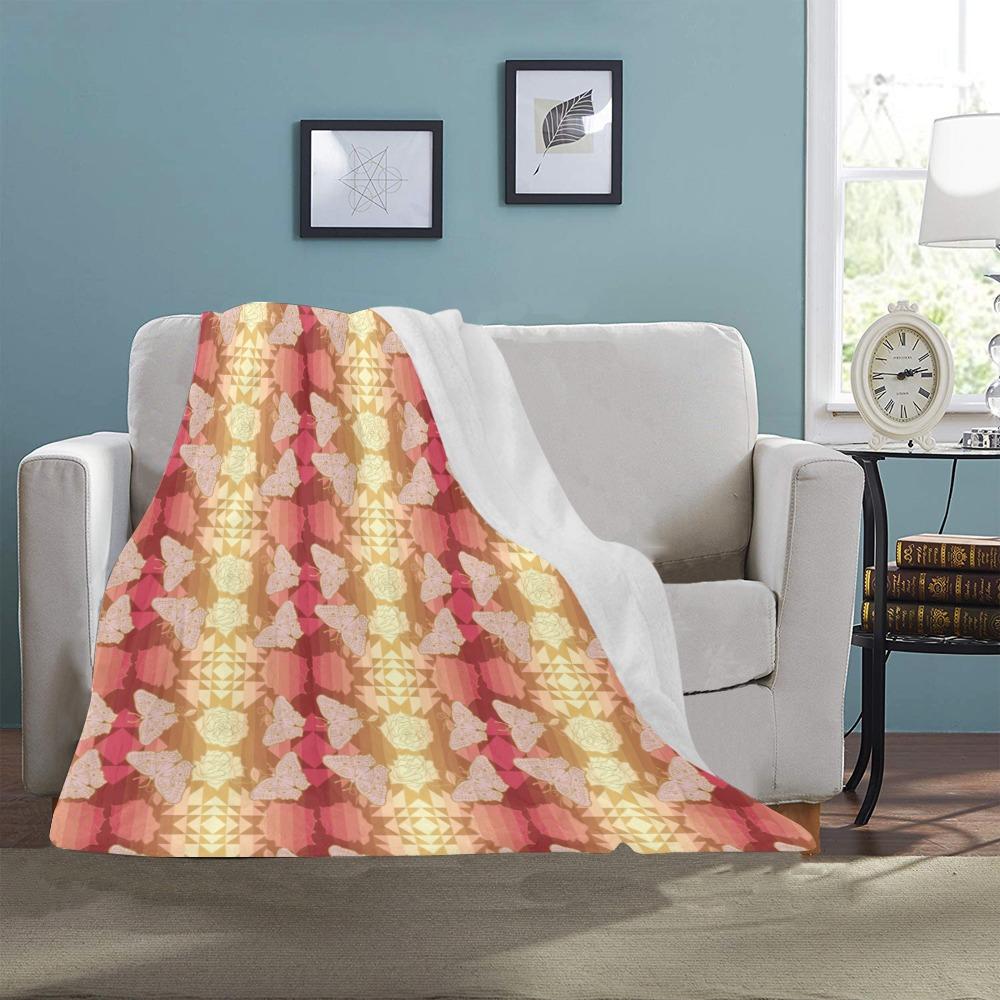 Butterfly and Roses on Geometric Ultra-Soft Micro Fleece Blanket 40"x50" Ultra-Soft Blanket 40''x50'' e-joyer