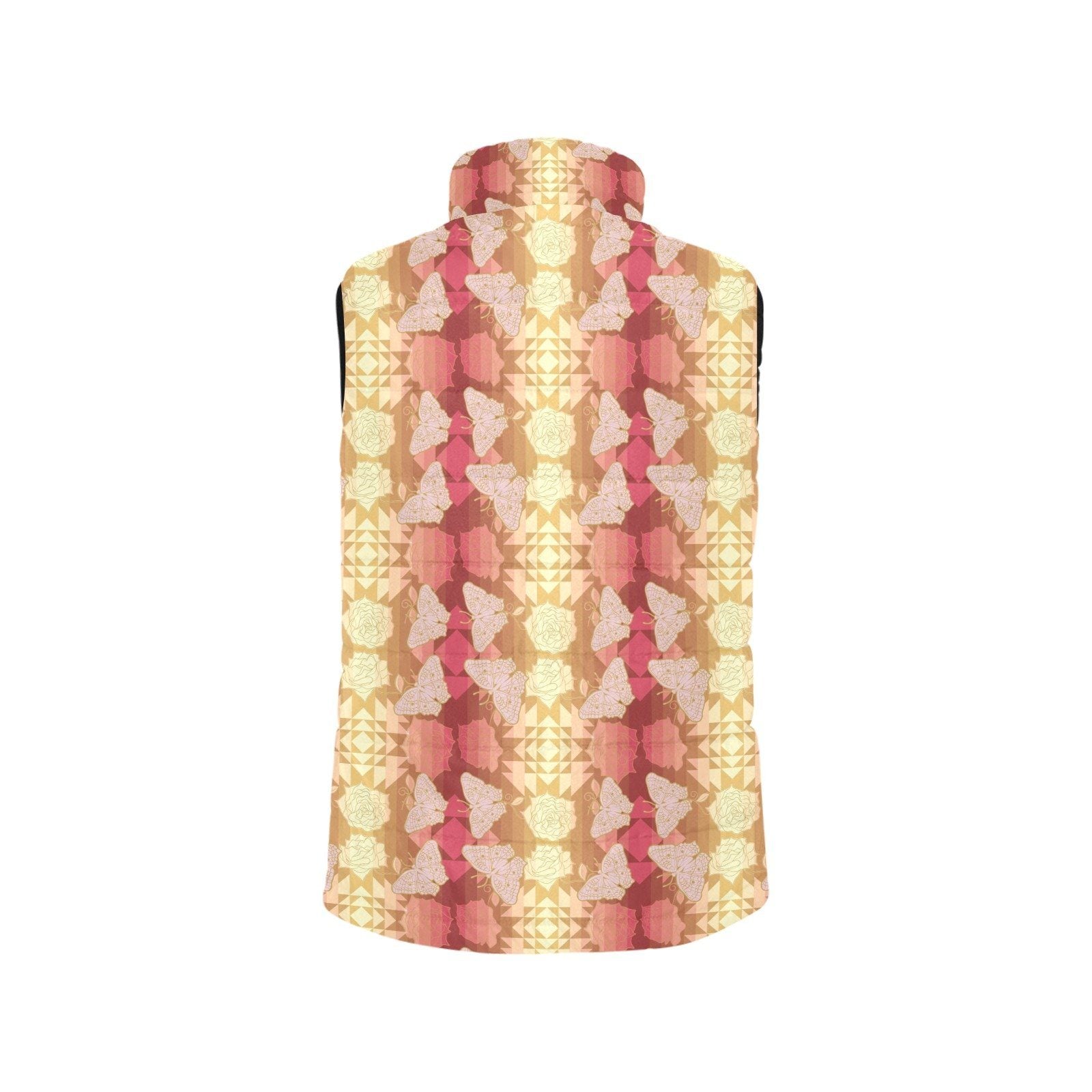 Butterfly and Roses on Geometric Women's Padded Vest Jacket (Model H44) Women's Padded Vest Jacket (H44) e-joyer