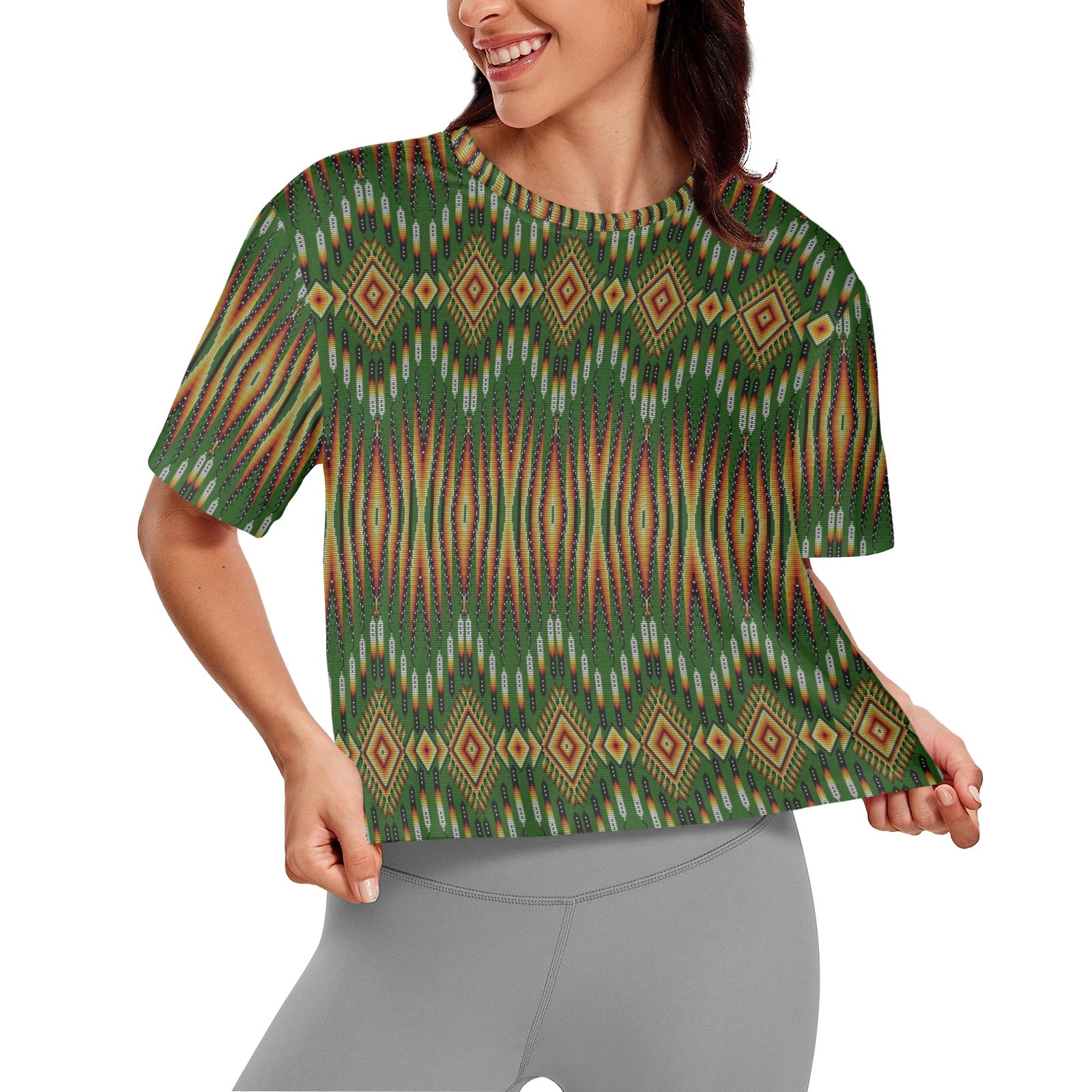 Fire Feather Green Women's Cropped T-shirt