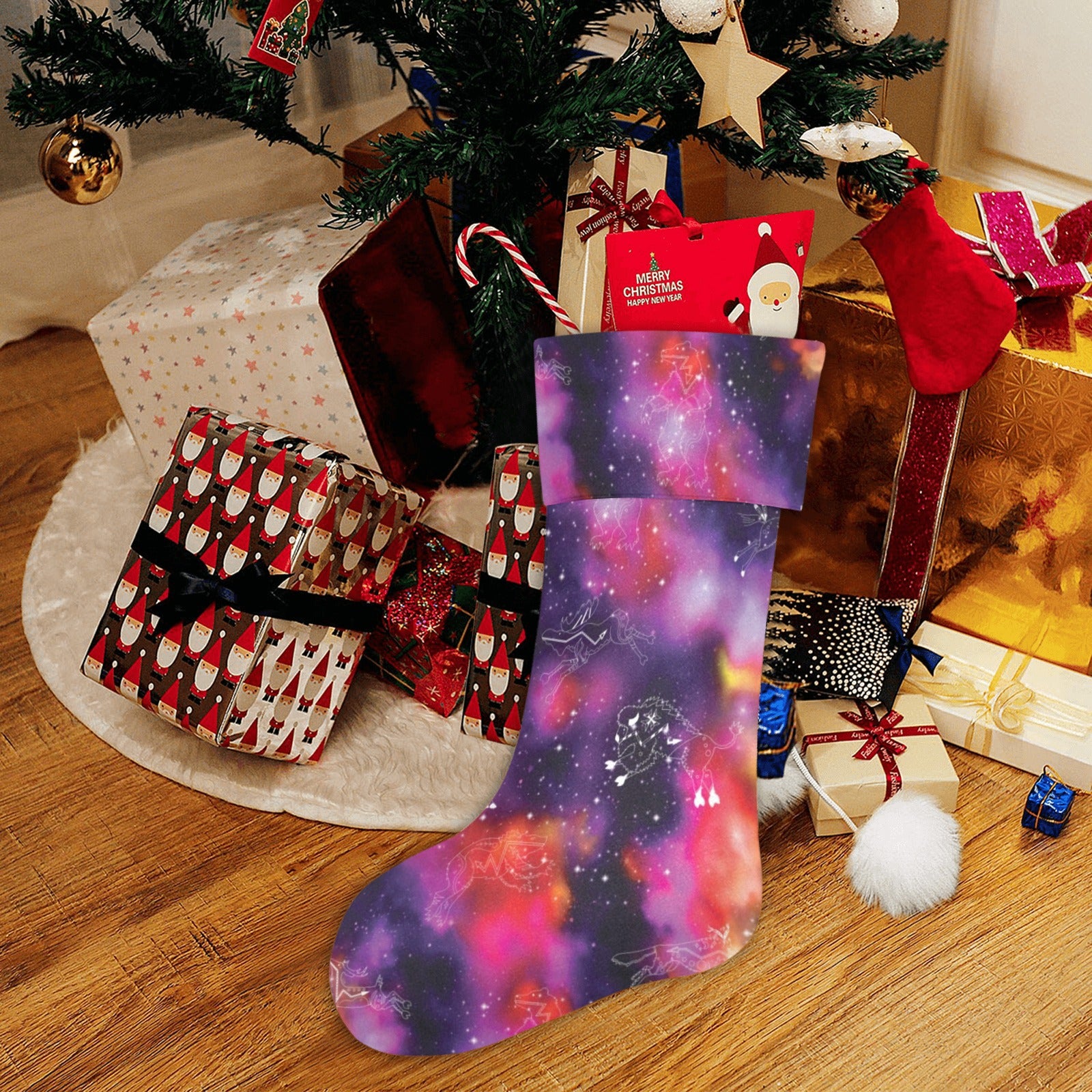 Animal Ancestors 9 Cosmic Swirl Purple and Red Christmas Stocking